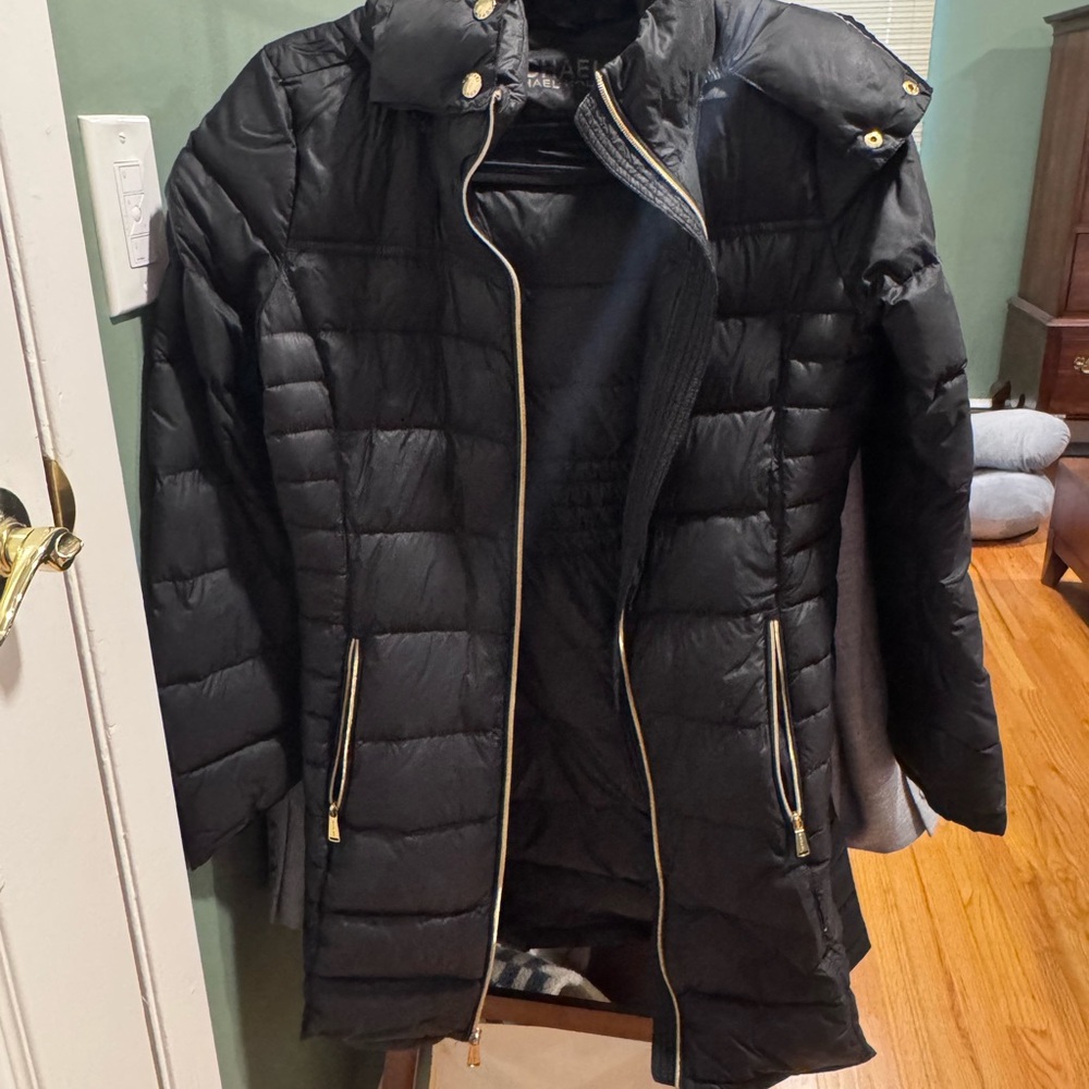 Michael Kors Black Puffer Jacket with Gold Accents